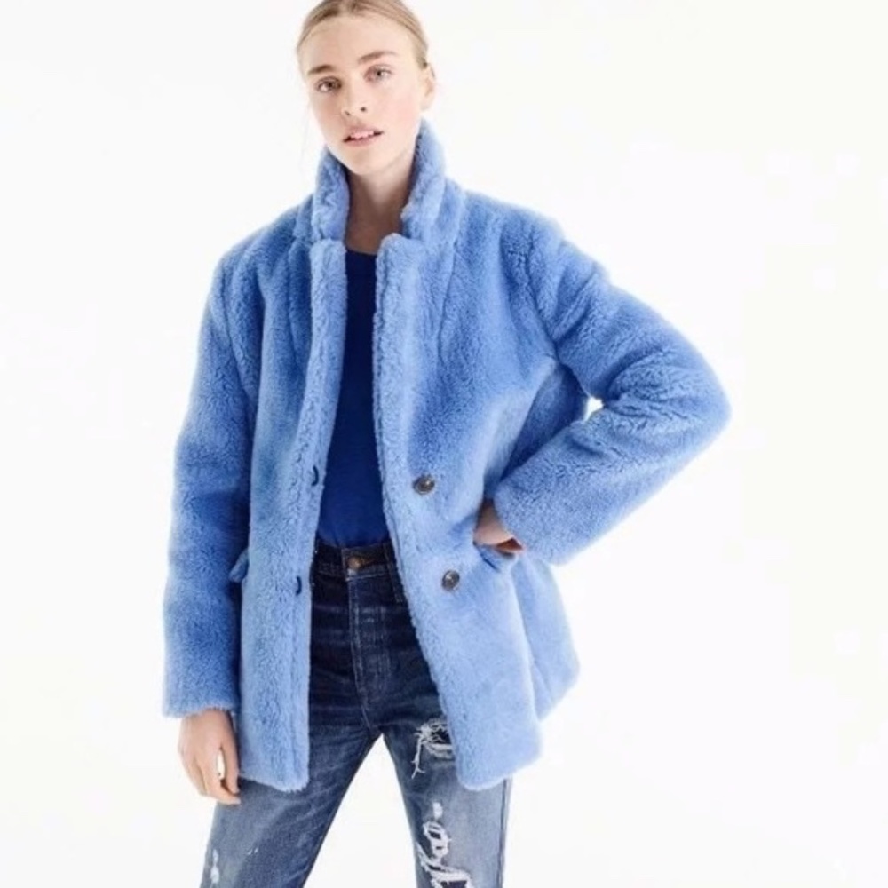 NWT J. Crew Yuna Teddy Faux Fur Blue Coat